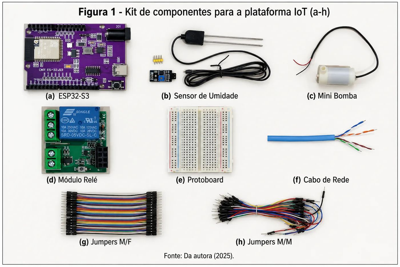 Figura 1 - Kit de componentes para a plataforma IoT (a-h)