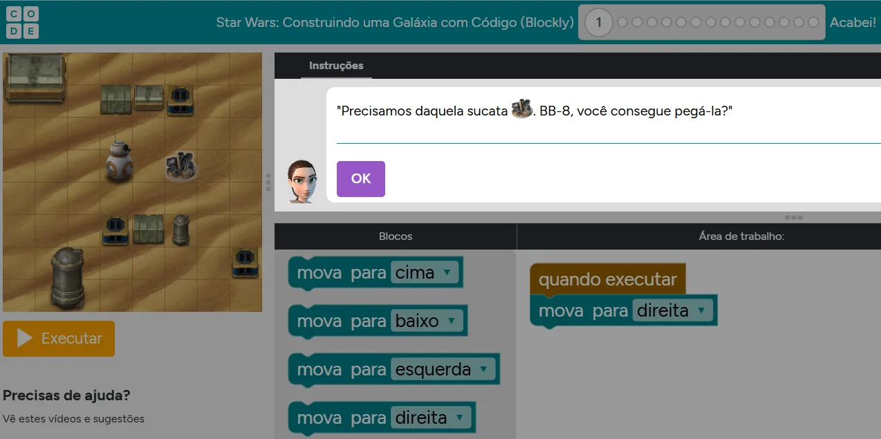 Figura 1 - Interface do jogo Star Wars na plataforma Code.org.