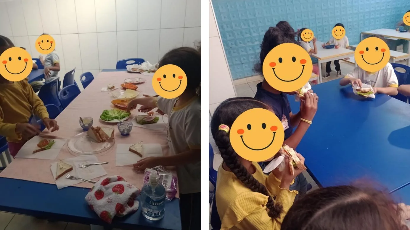 Figura 2 - Estudantes durante a etapa prática da atividade Sanduíches e Algoritmos,